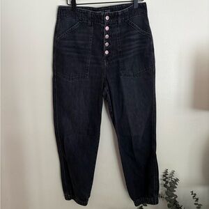 Veronica Beard Bolton Elastic Hem Dark Wash Black Button Fly High-Rise Jeans